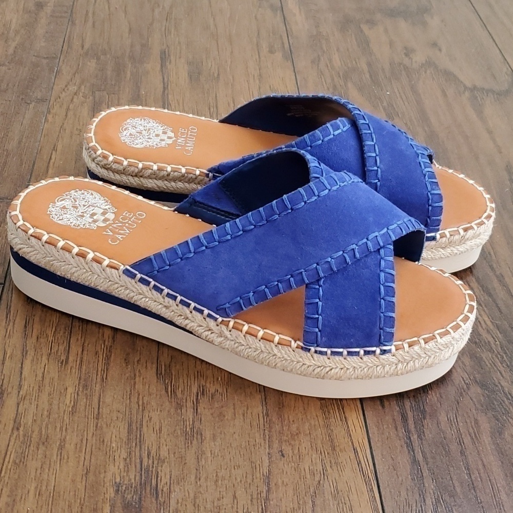 Vince Camuto Belisnda Leather Crossband Slide Platform Sandles Size 8W - Picture 5 of 17